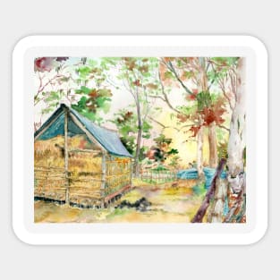 Asian Barn at Sunset Sticker